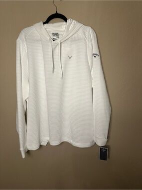 Men’s Callaway White Textured Hooded Golf Pullover